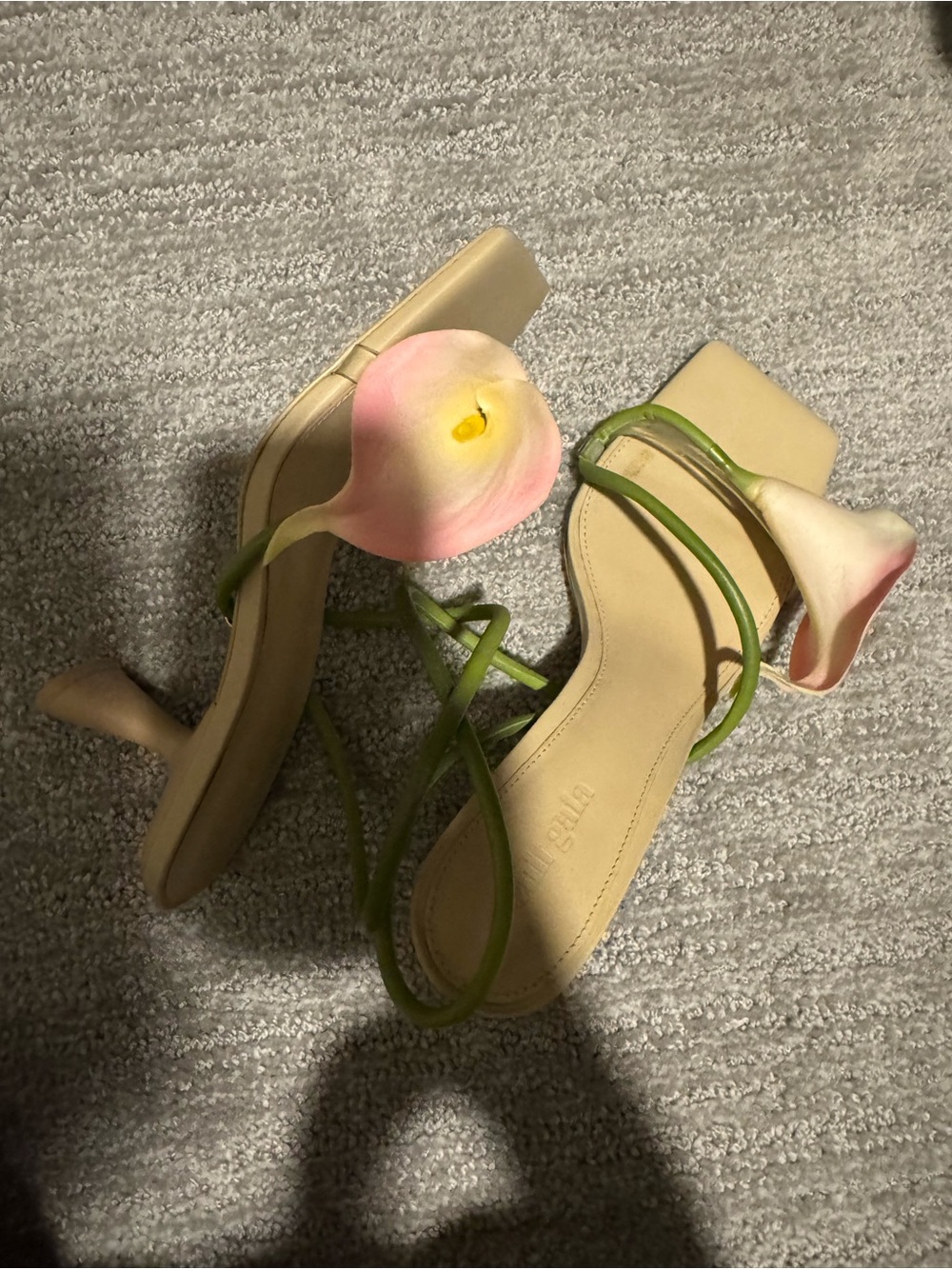 cult gaia Beige Square-Toe Heeled Sandals with Green Wrap Straps - Picture 2 of 3